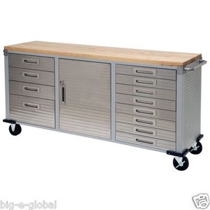 Heavy Duty Garage Rolling Wooden Workbench Metal Steel Tool Box 