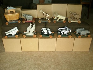  LOT Full Set wood - 10 Noahs Ark Pull Toys Zebra Dove Lion Rhino+