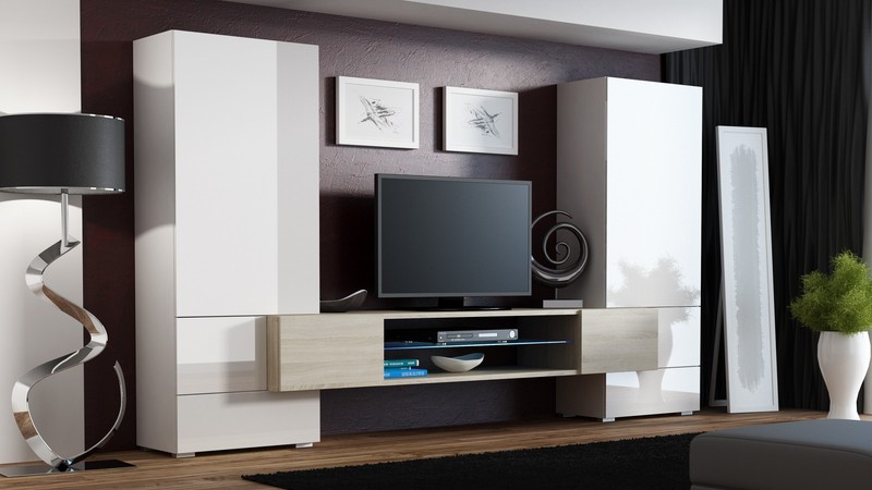 Details about High Gloss TV Wall Unit with LED / TV Cabinet / TV Stand ...