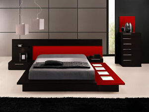 IMPERA DARK BROWN/RED MODERN CONTEMPORARY  PLATFORM BED , DELIVERY TO NYC AND NJ