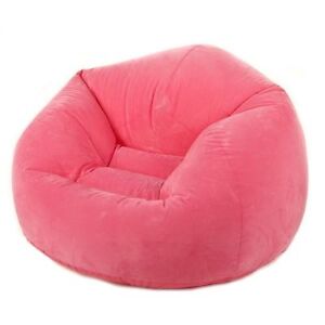 Intex Inflatable Beanless Bean Bag Chair Magenta Pink Flocked Top Vinyl Bottom