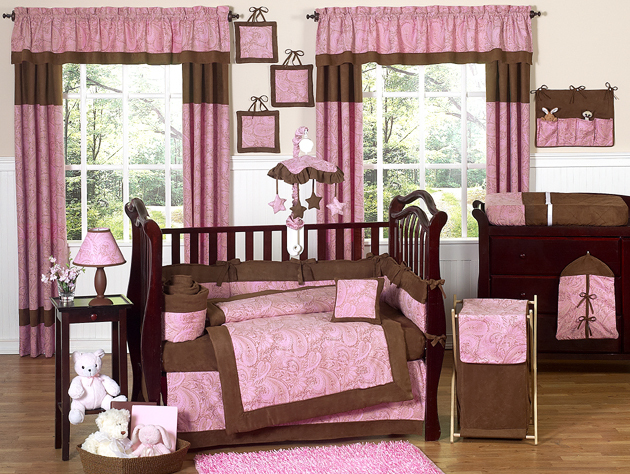 Jojo Unique Discount Pink And Brown Paisley 9p Baby Girl Crib