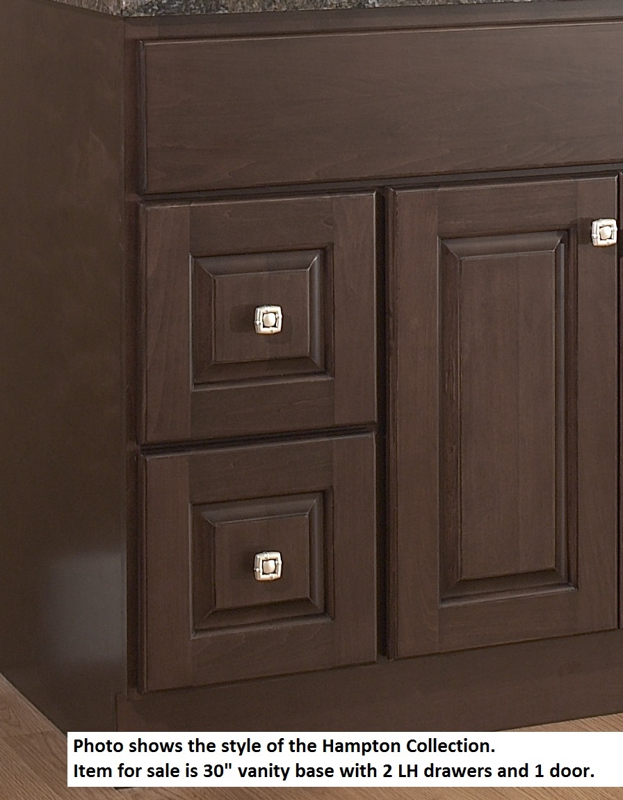 JSI Hampton Bathroom Vanity Base 30" Wood Frame 2 LH Drawers Single ... JSI Hampton Bathroom Vanity Base 30" Wood Frame 2 LH Drawers Single ...