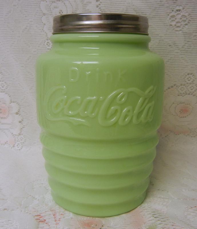 Jadite Milk Glass Coca Cola Canisters Cookie Jar Cracker Barrel