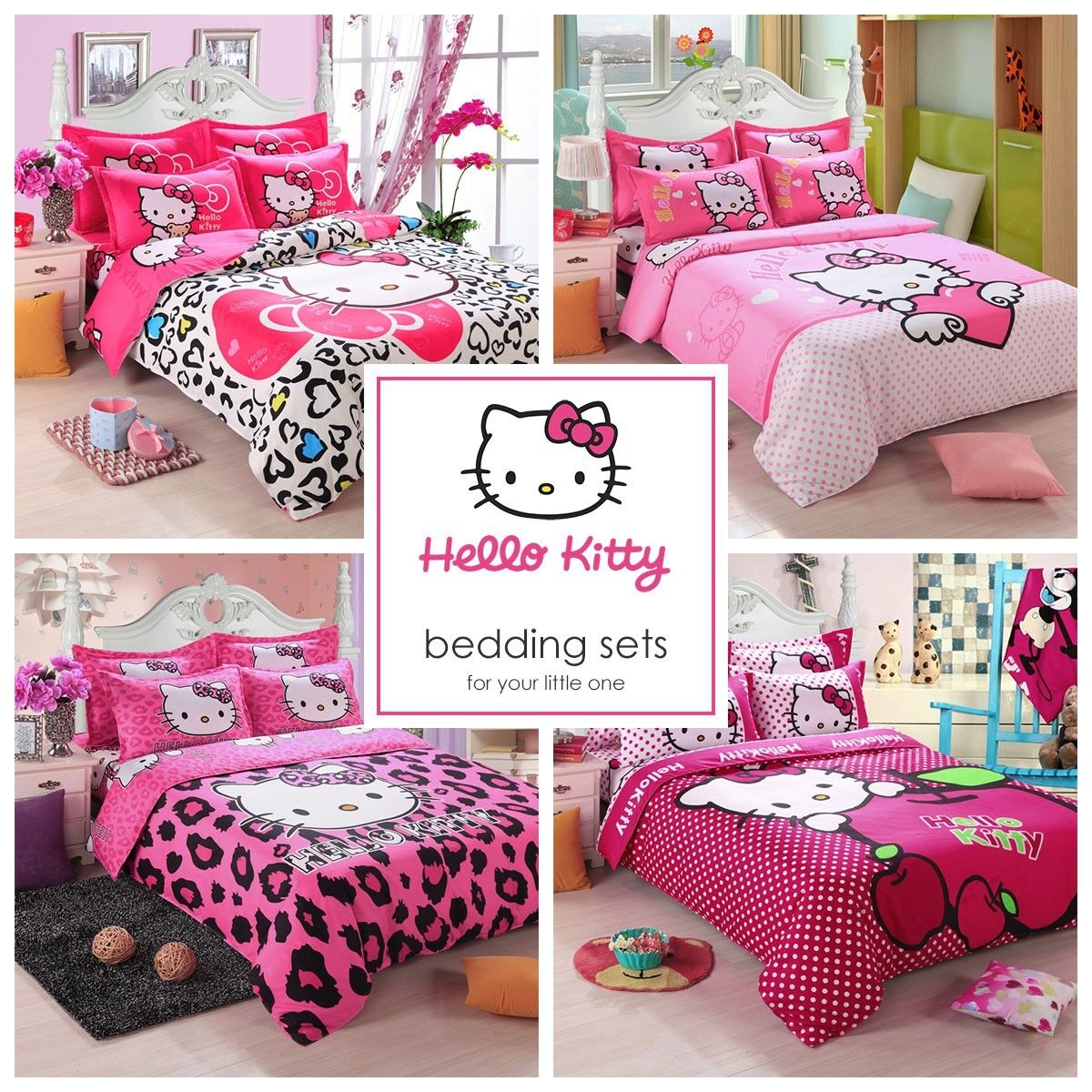 Kids Hello Kitty Bedding Duvet Quilt Cover Bedding Set Twin Full Queen ...