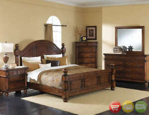 King Bed 5 pc Bedroom Furniture Set Distressed Walnut