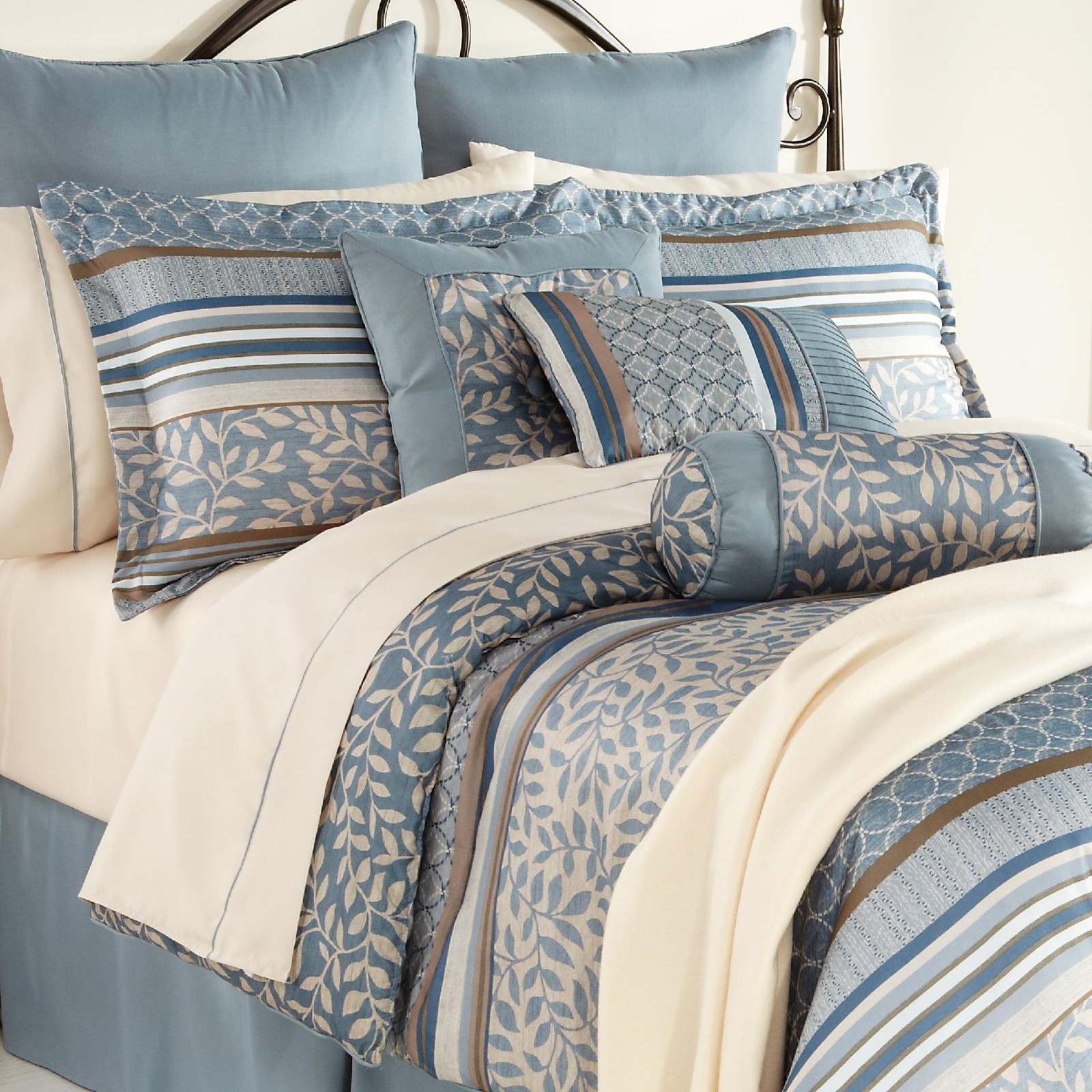 ... Luxury Bedding Bedroom Bed Set Complete Comforter Sheets Blue | eBay