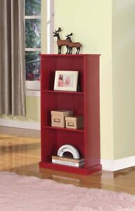 Kings Brand Red Finish Wood 3 Tier Tall Bookcase    ~New~