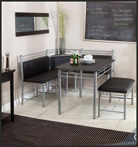 Dining Room on Kitchen Dining Room Corner Metal Breakfast Nook Blk Table Bench Chair