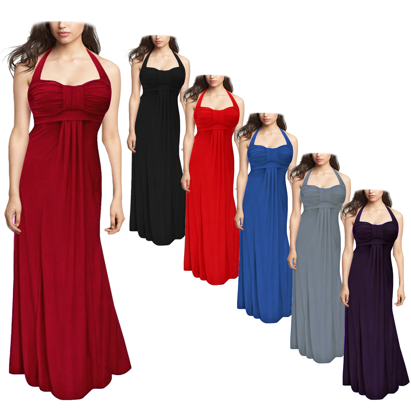 ... LONG HALTERNECK FULL LENGTH WEDDING EVENING PROM MAXI DRESS SIZE 12-24