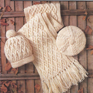 Ladies- Gents- Childs Aran Scarf- Beret and Hat- Knitting ...