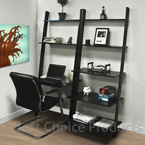 Leaning Shelf Bookcase With Computer Desk Office Furniture Home Desk Solid Wood