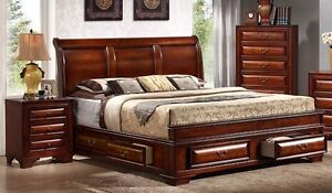 Lincoln King Sleigh Bed - W/ 6 Built-In Storage Drawers and 2 Night Stands