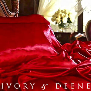Bedspreads King Size  on Luxury Vivid Red Silk Satin King Size Bed Sheet Set New Hotel Bedding