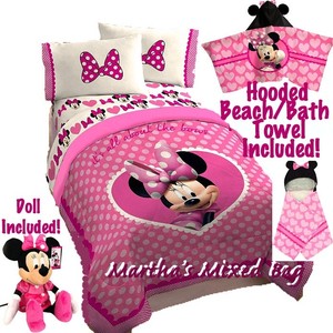 MINNIE MOUSE Girl PiNK HEARTS BOWS POLKA DOT Full Twin