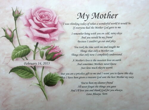 MY MOTHER PERSONALIZED POEM FOR BIRTHDAY OR MOTHER'S DAY GIFT IDEA FOR MOM in Specialty Services, Printing & Personalization, Other | eBay