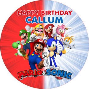 Sonic Birthday Cake on Mario Sonic 7 5  Round Birthday Cake Topper Rice Paper Icing 24hr Post