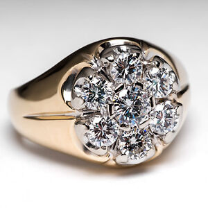 ... -Genuine-Diamond-Cluster-Ring-Solid-14K-Gold-FIne-Estate-Jewelry