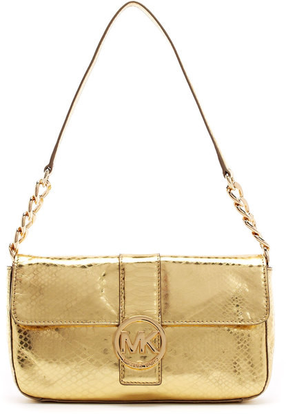 Michael Kors Gold Fulton Python Embossed Small Flap Bag Retails $198.00