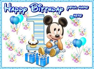  Birthday Cake Ideas on Mickey Mouse First Birthday Frosting Sheet Edible Cake Topper   Ebay