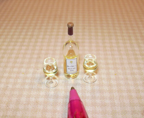 Miniature White Wine Bottle-Real Liquid-Glass Glasses! DOLLHOUSE Miniatures 1/12 in Dolls & Bears, Dollhouse Miniatures, Miniatures | eBay