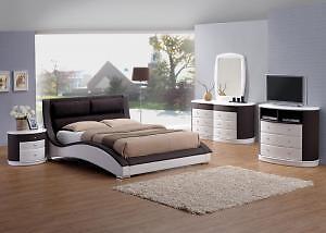 Modern Contemporary White & Dark Brown  Platform Queen Bed Bedroom WI80400B