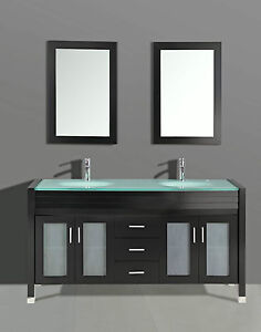  Bathroom Vanity on Modern Double Sink Bathroom Vanity  Tempered Glass Countertop Build In