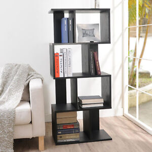 Modern Style Black / Walnut Finish Display Cabinet Bookcase
