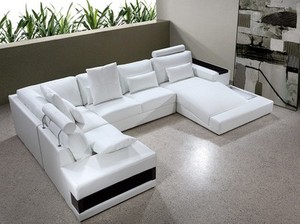 Modern White Leather Sectional Sofa with Lights