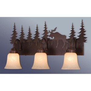 Rustic Bathroom Vanity on New 3 Light Rustic Moose Bathroom Vanity Lighting Fixture Bronze Amber