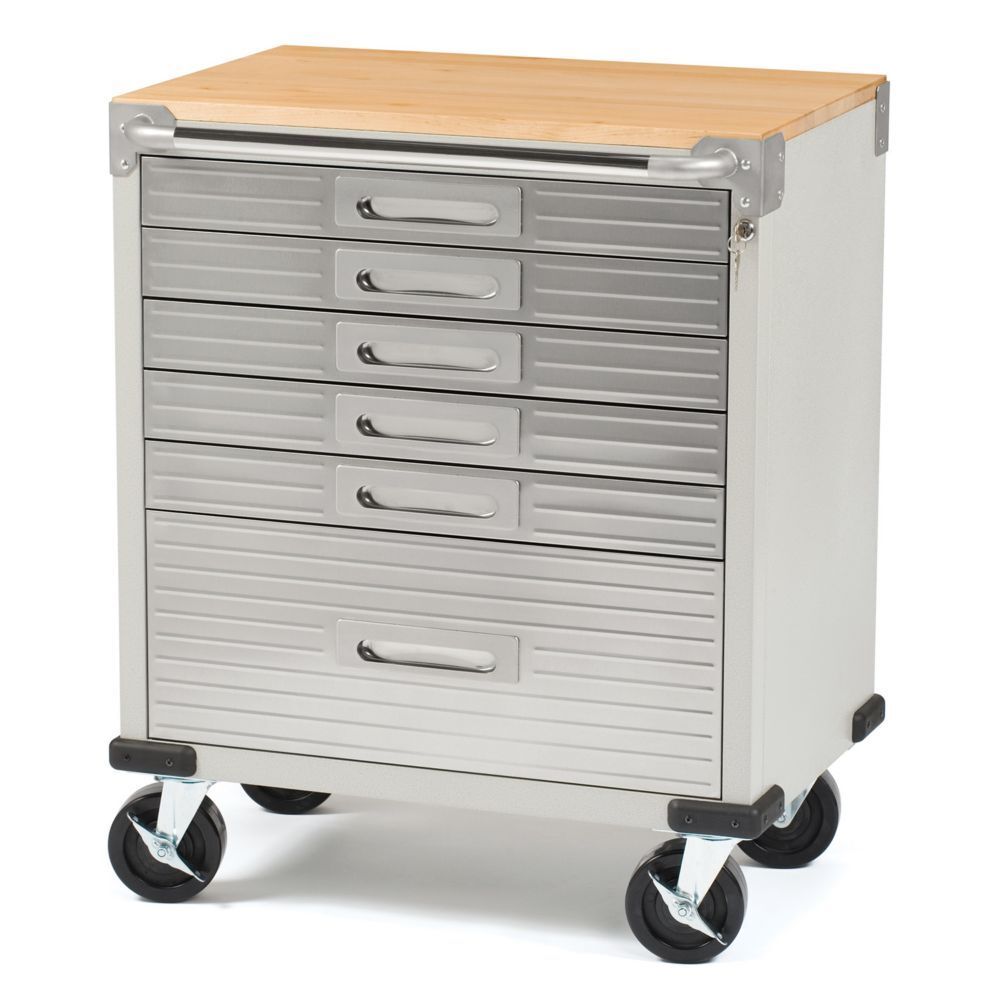  Rolling Metal Steel Tool Box Storage Cabinet Wooden Workbench Top