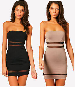 Bandeau Dress on Bodycon Cut Out Mesh Dress   Fitted Strapless Bandeau Tunic   Ebay