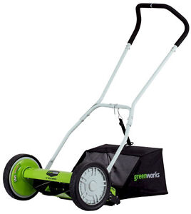 NEW! Greenworks 25052 16-Inch 5-Blade Push Reel Lawn Mower With Grass Catcher