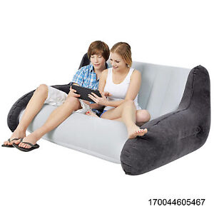NEW Inflatable Couch Blow Up Sofa Gaming Seat Gray Double Chair Lounge Easy Bed