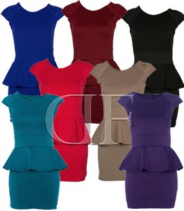  Shift Dress on Short Pencil Shift Stretch Peplum Dress Black Red Blue 8   14   Ebay