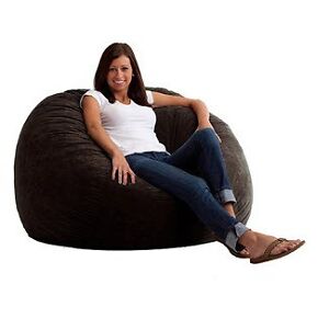 NEW LARGE BLACK 4' Fuf Comfort Suede Bean Bag Lounger Chair