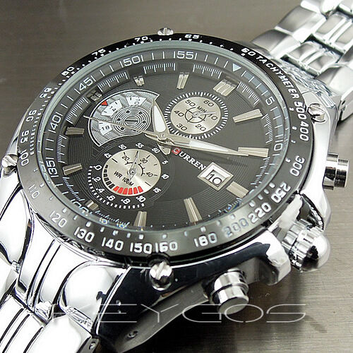 NEW WATER QUARTZ HOUR DIAL DATE BLACK CLOCK SPORT MEN STEEL WRIST WATCH WV105 in Jewelry & Watches, Watches, Wristwatches | eBay