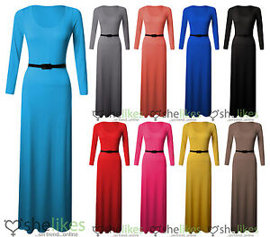 Long Sleeve Maxi Dress on New Womens Ladies Long Sleeve Jersey Belted Long Maxi Dress Top Skirt