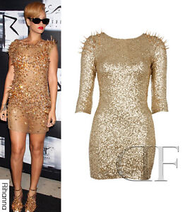 Sequin Bodycon Dress on Ladies Metallic Gold Sequin Spikey Mini Shift Bodycon Dress Size 8 14