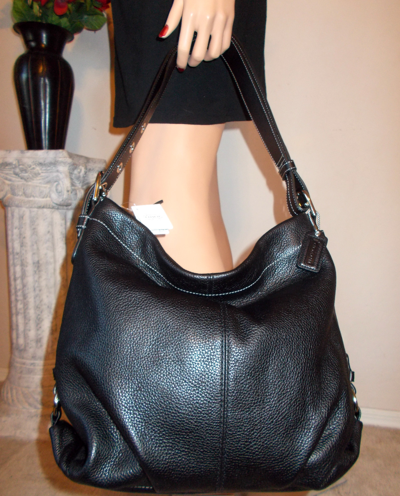 NWT COACH LARGE BLACK LEATHER CONVERTIBLE CROSSBODY SHOULDER BAG HOBO