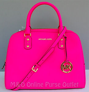 New Auth Michael Kors Saffiano Leather Large Satchel Purse Bag Neon Pink | eBay