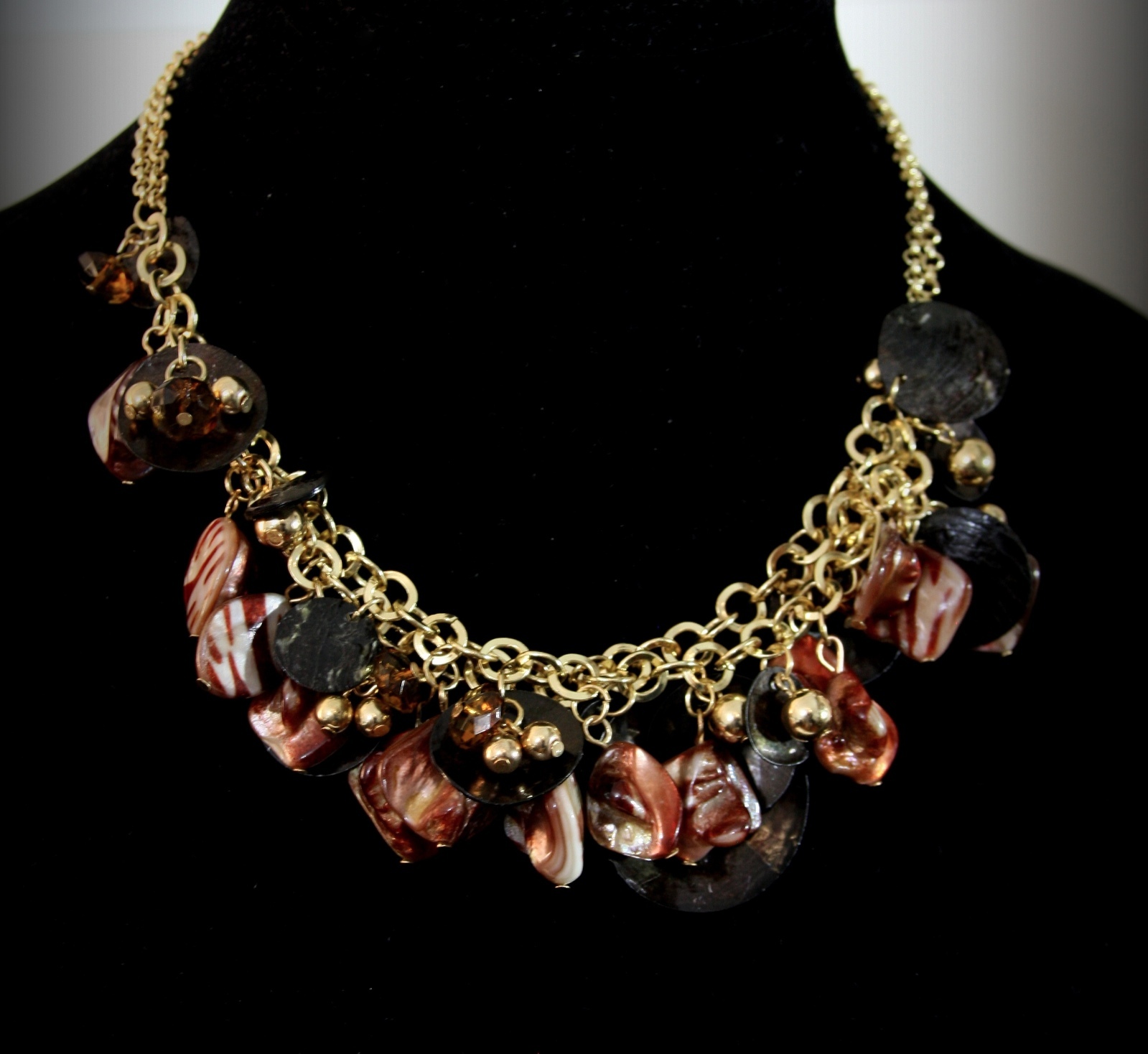 Natasha Gorgeous Genuine Mother of Pearl & Shell Cluster Gold Statement ...