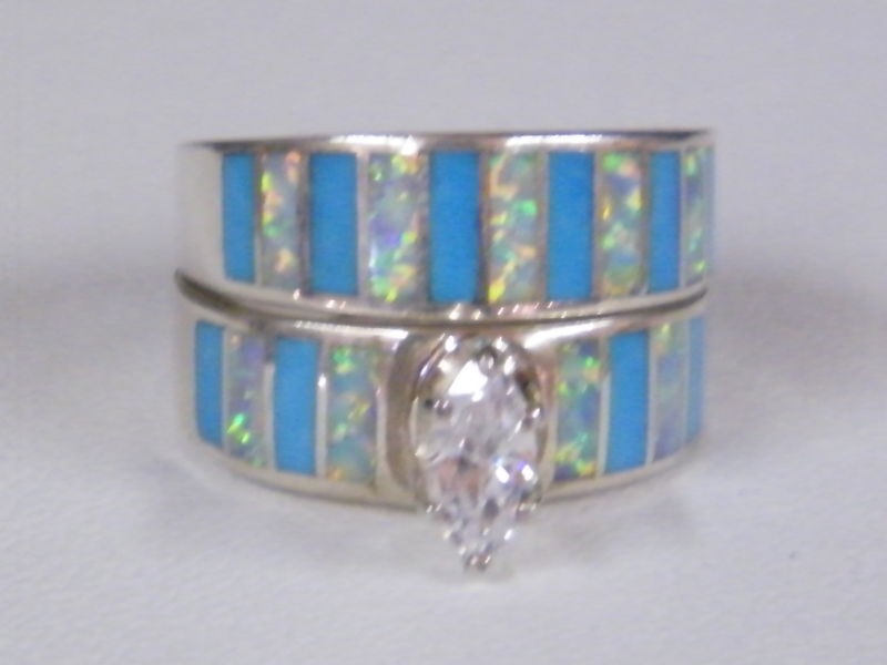 Native American Navajo Wedding Ring Turquoise Opal CZ eBay