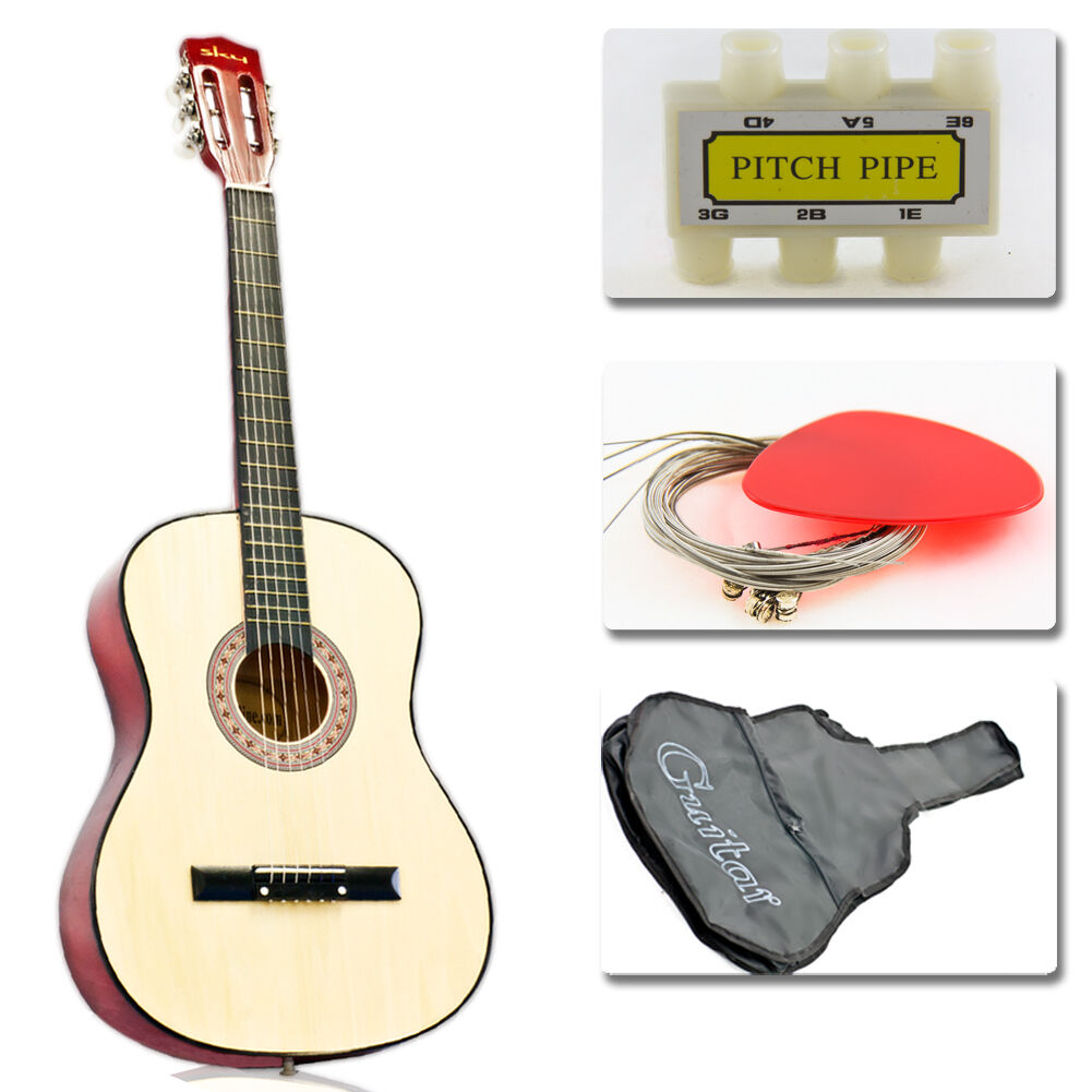 New Beginners Acoustic Guitar With Guitar Case, Strap, Tuner and Pick Natural