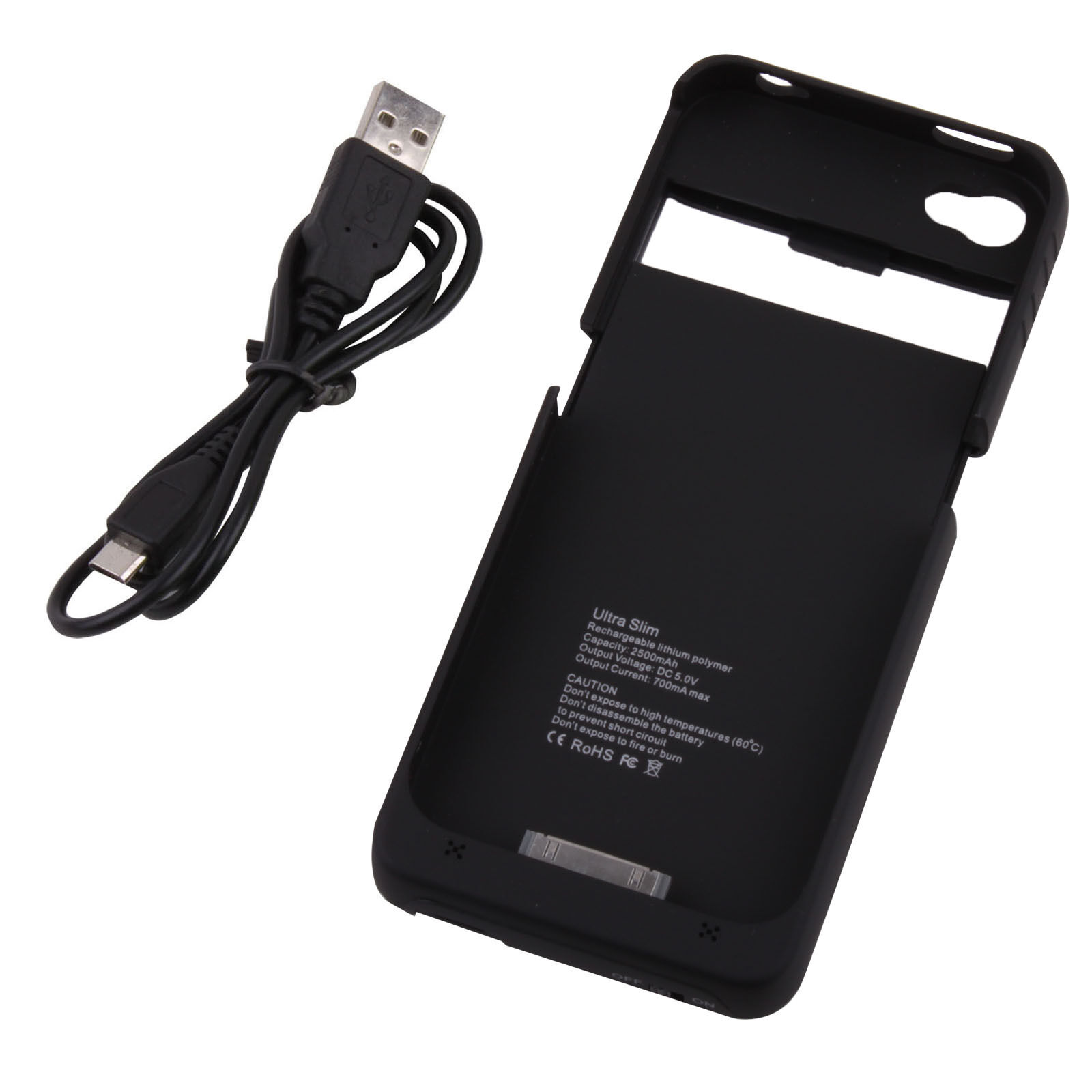 New Black 2500mAh External Backup Battery Charger Case For Iphone 4 4G 4S