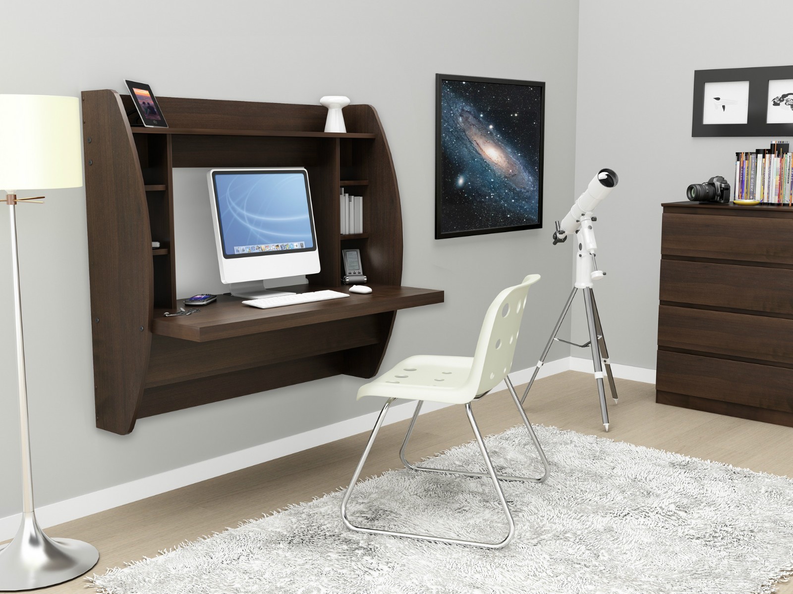 New FLOATING WALL Design DESK w/ Storage Computer EZ Mount eBay