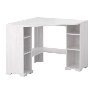 ikea corner desk computer office desks built table furniture cable management cables close hand cords pale effect condition collecting sight