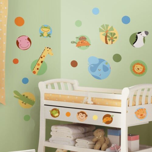 New JUNGLE ANIMALS POLKA DOTS WALL DECALS Baby Nursery Stickers Animal Decor in Baby, Nursery Decor, Wall Decor | eBay