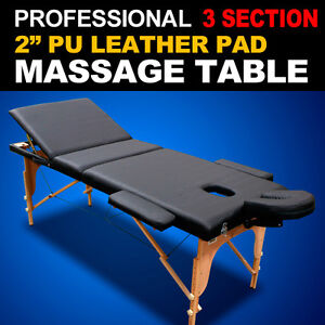 New MTN Gearsmith Deluxe PU Leather 3 Section Black Portable Massage Table