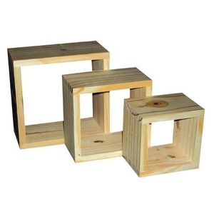 New Natural Wood Wooden Wall Cube Cubes Shelf Shelves Set Of 3 Display 